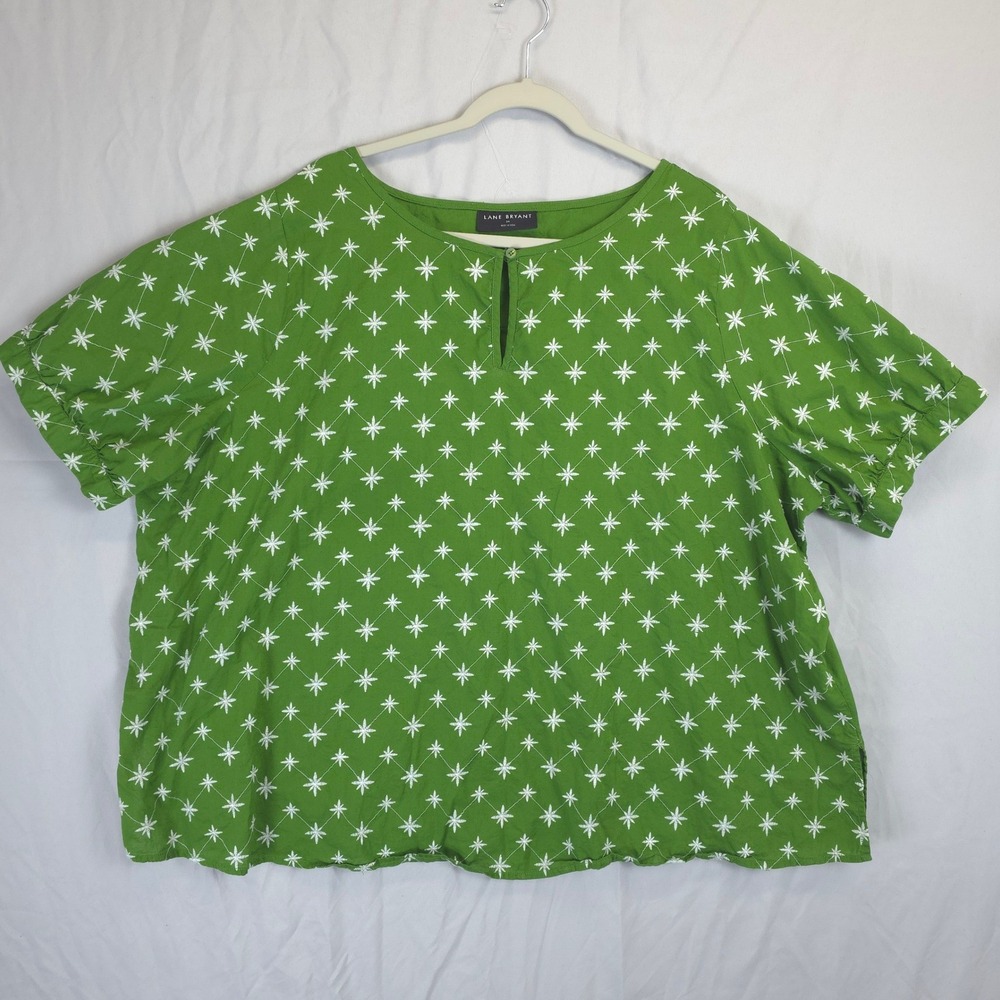 Lane Bryant Green Embroidered Cotton Summer Blouse Women 24Cottage Casual